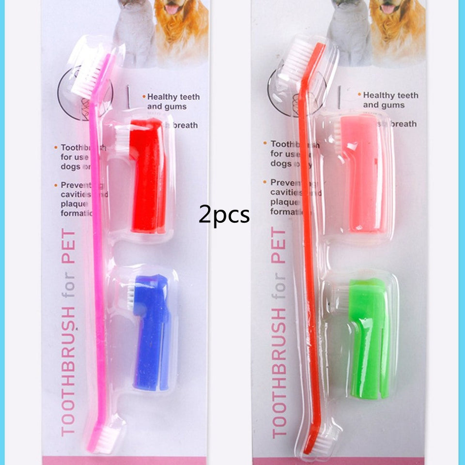 Double Head Toothbrush  Soft Pet Finger Toothbrush Set Pets Dogs Cats Teeth Care