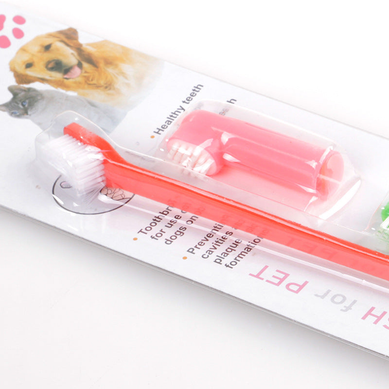 Double Head Toothbrush  Soft Pet Finger Toothbrush Set Pets Dogs Cats Teeth Care