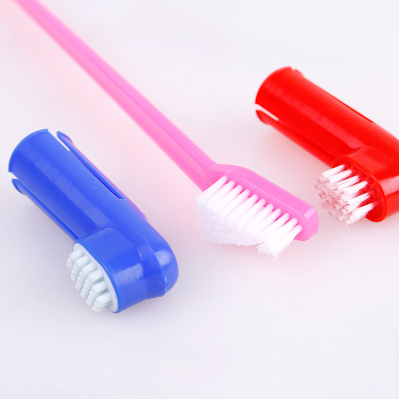 Double Head Toothbrush  Soft Pet Finger Toothbrush Set Pets Dogs Cats Teeth Care