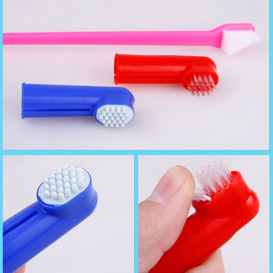 Double Head Toothbrush  Soft Pet Finger Toothbrush Set Pets Dogs Cats Teeth Care