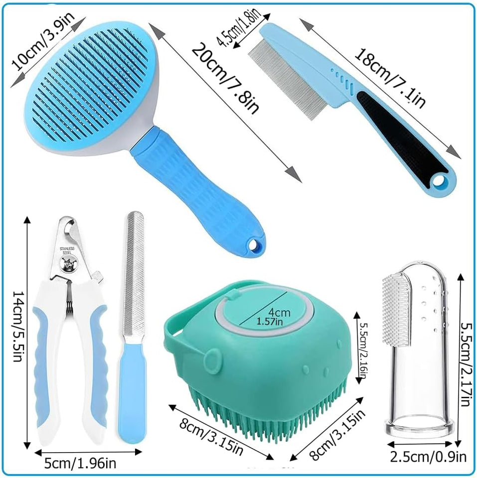 7pcs Pet Grooming Kit, Self-Cleaning Brush Shedding Kit With Nail Clipper.